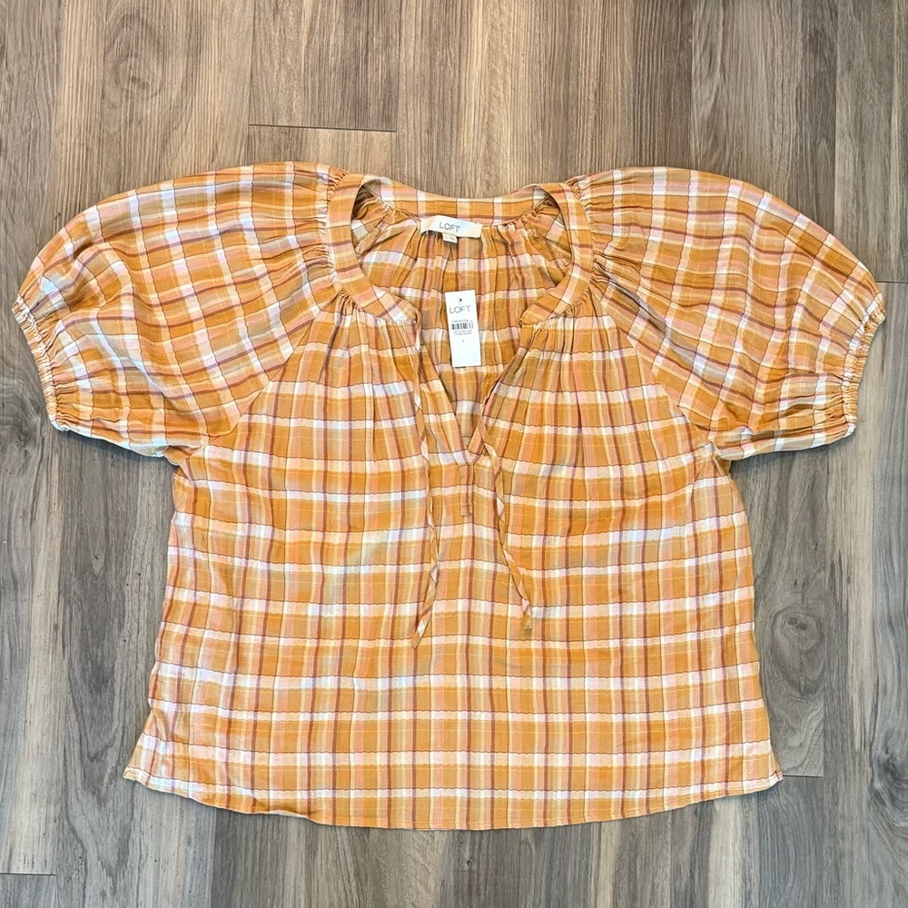 NWT LOFT Sunset-Colored Plaid Shirt Size L
